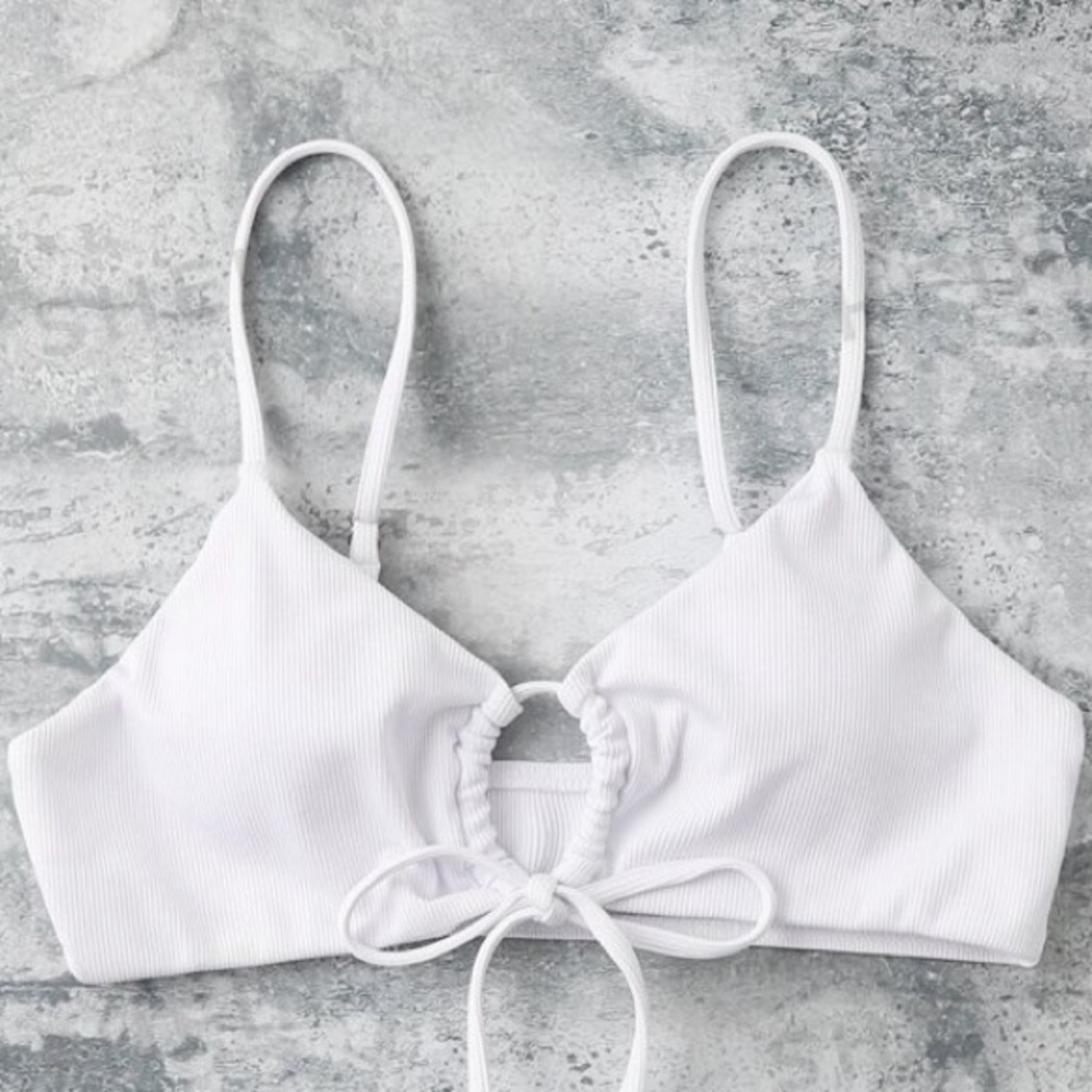 SHEIN Swim Basics Small White Rib Tie Bikini Top